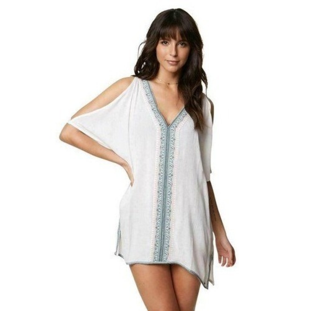 O'Neill Cyrus Cold-Shoulder Swim Cover-Up Tunic L White Boho Beach